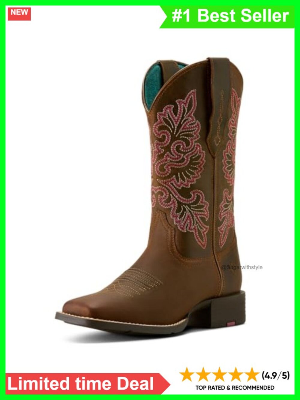 Women's Western Boot Full-Grain Leather Wide Square Toe StretchFit